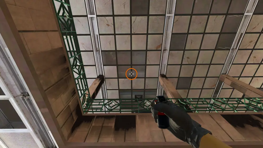 Standing on the CT Spawn spot on Cache, the aim mark on the point this smoke is thrown at.