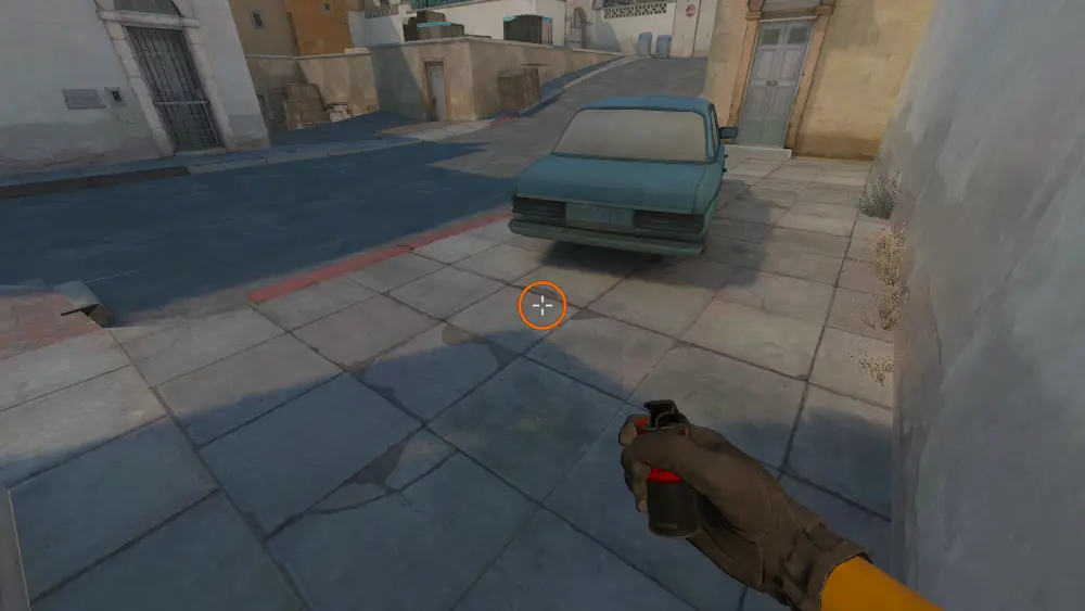 Standing on the Dust2 spot on Dust2, the aim mark on the point this flash is thrown at.