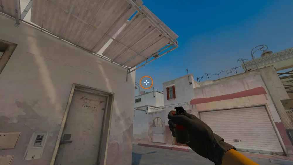 Standing on the A Long spot on Dust2, the aim mark on the point this smoke is thrown at.