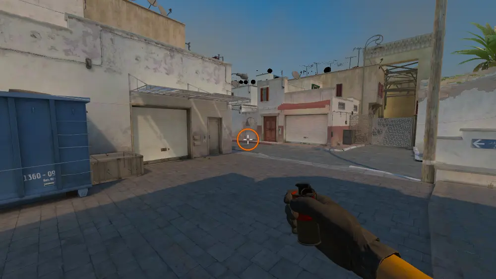 Standing on the Long Doors spot on Dust2, the aim mark on the point this smoke is thrown at.