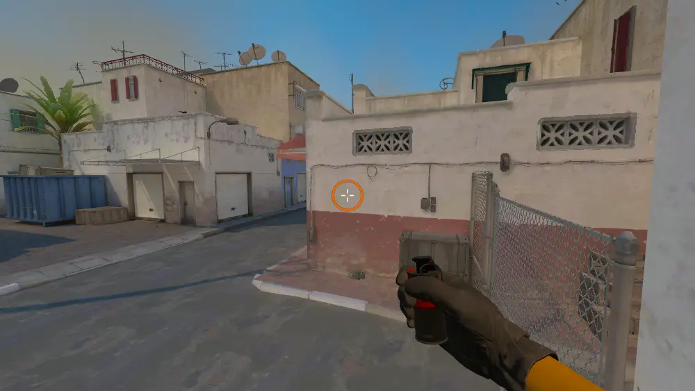 Standing on the Plat spot on Dust2, the aim mark on the point this molotov is thrown at.
