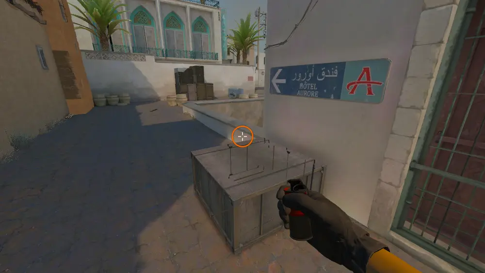 Standing on the Short spot on Dust2, the aim mark on the point this molotov is thrown at.