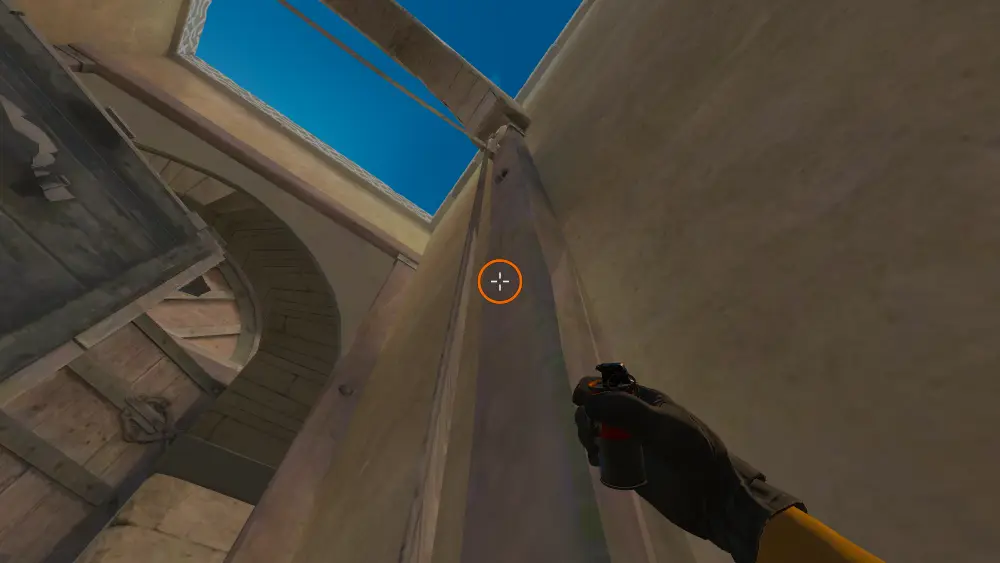 Standing on the Long Doors spot on Dust2, the aim mark on the point this flash is thrown at.