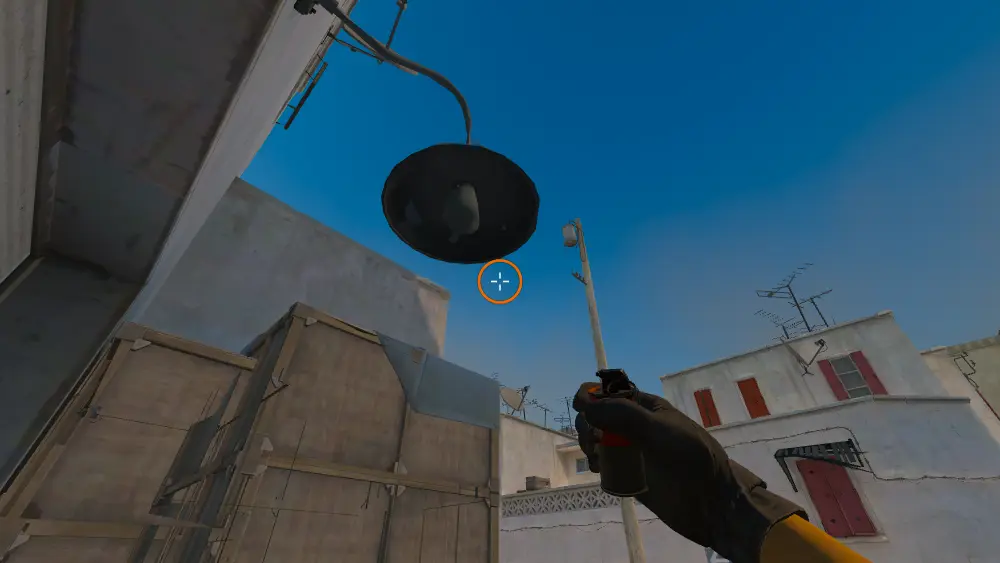Standing on the Rs Mid spot on Dust2, the aim mark on the point this smoke is thrown at.