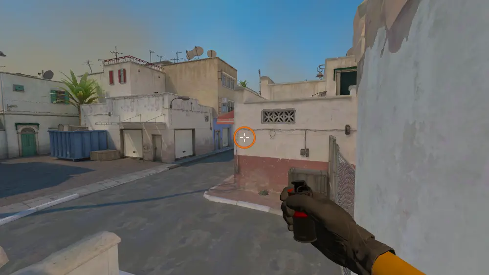 Standing on the Dust2 spot on Dust2, the aim mark on the point this molotov is thrown at.
