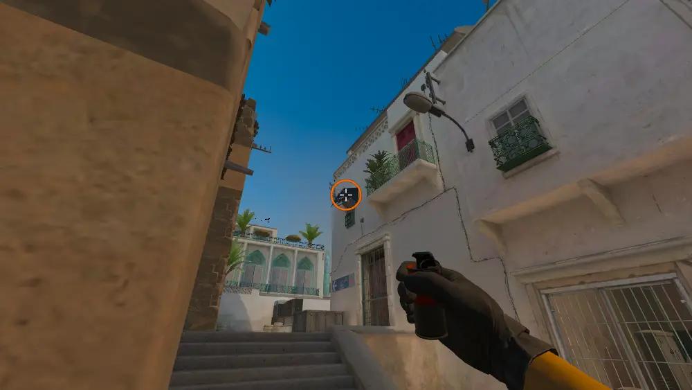 Standing on the A Short spot on Dust2, the aim mark on the point this flash is thrown at.