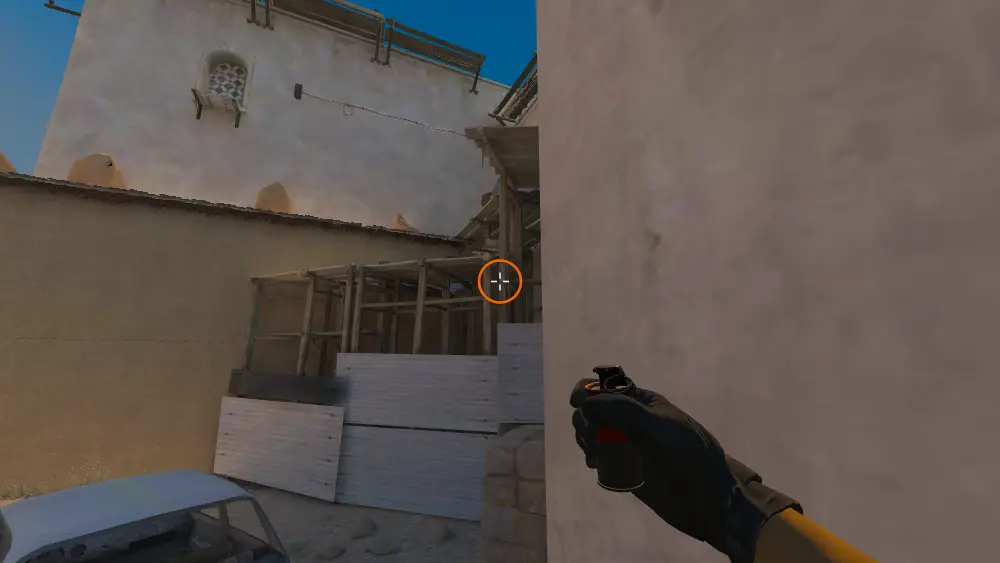 Standing on the Dust2 spot on Dust2, the aim mark on the point this flash is thrown at.