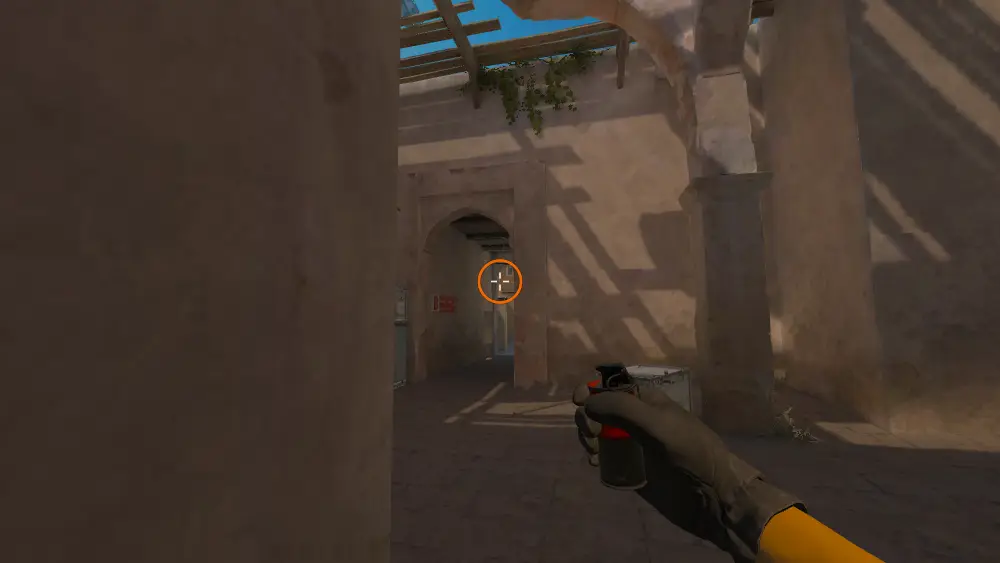 Standing on the Dust2 spot on Dust2, the aim mark on the point this molotov is thrown at.
