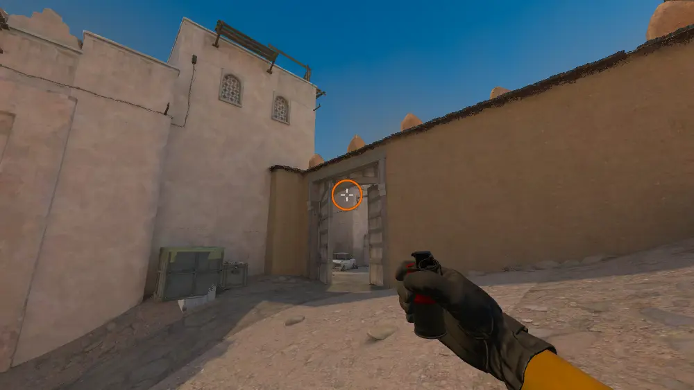 Standing on the Dust2 spot on Dust2, the aim mark on the point this molotov is thrown at.