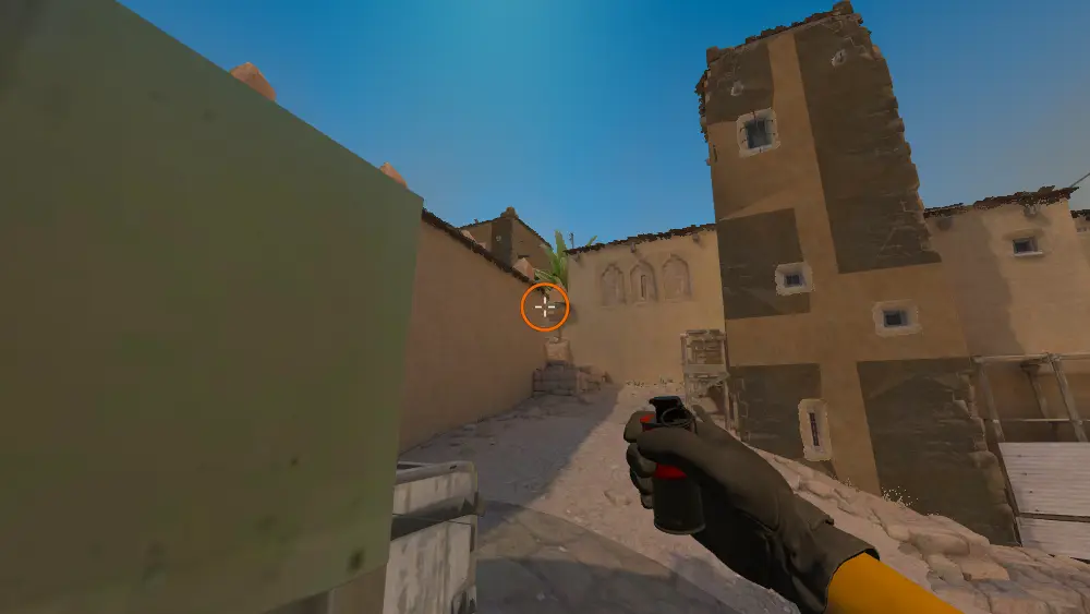 Standing on the Doors2 spot on Dust2, the aim mark on the point this smoke is thrown at.