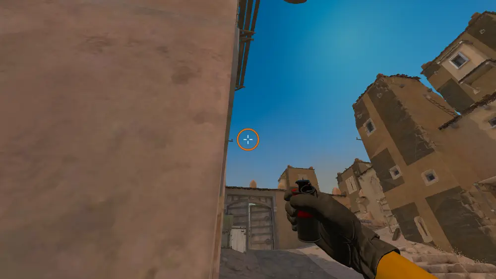 Standing on the CT Mid spot on Dust2, the aim mark on the point this flash is thrown at.