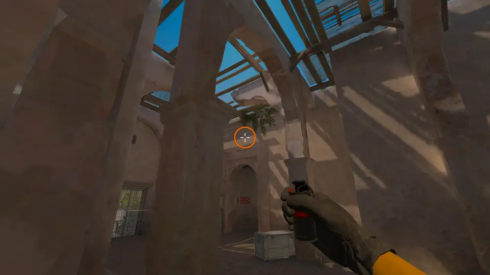 Standing on the Upper Tunnels spot on Dust2, the aim mark on the point this flash is thrown at.