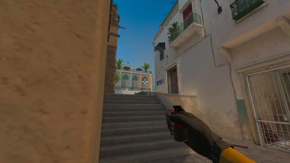Standing on the A Short spot on Dust2, the aim mark on the point this molotov is thrown at.