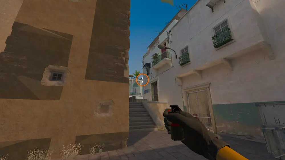Standing on the Short spot on Dust2, the aim mark on the point this smoke is thrown at.