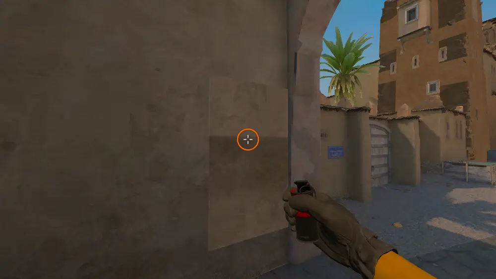 Standing on the Tunnels1 spot on Dust2, the aim mark on the point this smoke is thrown at.