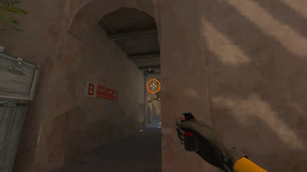 Standing on the Upper Tunnels spot on Dust2, the aim mark on the point this flash is thrown at.