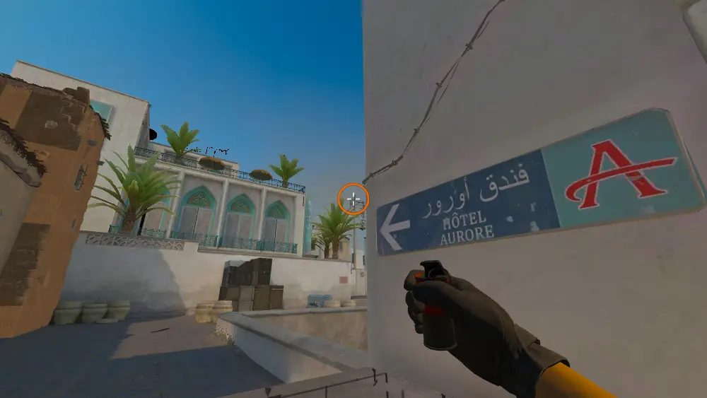 Standing on the Dust2 spot on Dust2, the aim mark on the point this molotov is thrown at.