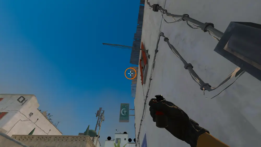 Standing on the Cross spot on Dust2, the aim mark on the point this flash is thrown at.