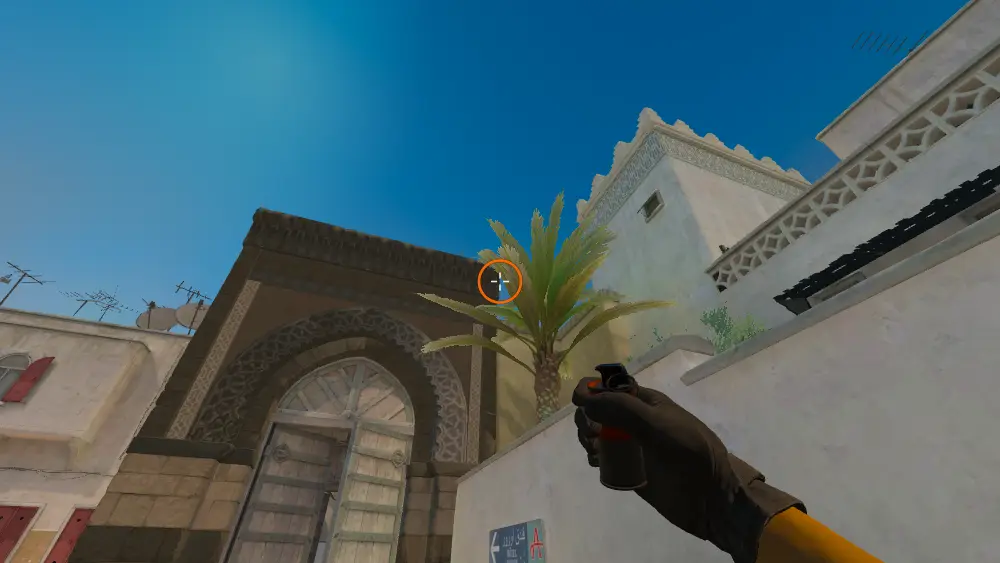 Standing on the Outside A Long spot on Dust2, the aim mark on the point this smoke is thrown at.