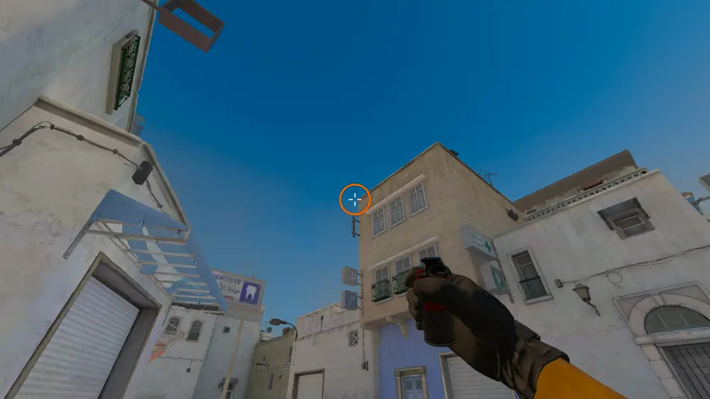 Standing on the Car spot on Dust2, the aim mark on the point this smoke is thrown at.