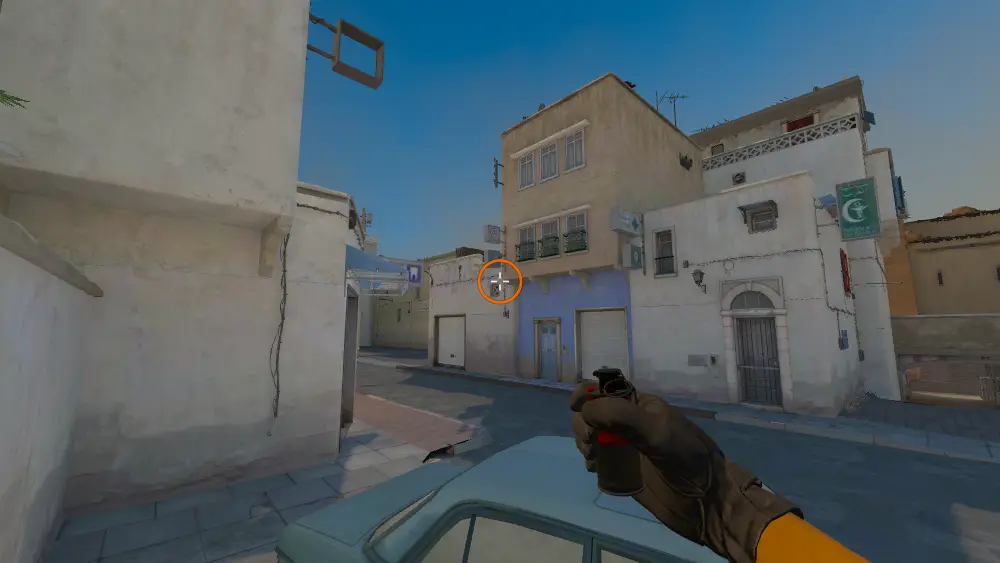 Standing on the Car spot on Dust2, the aim mark on the point this smoke is thrown at.