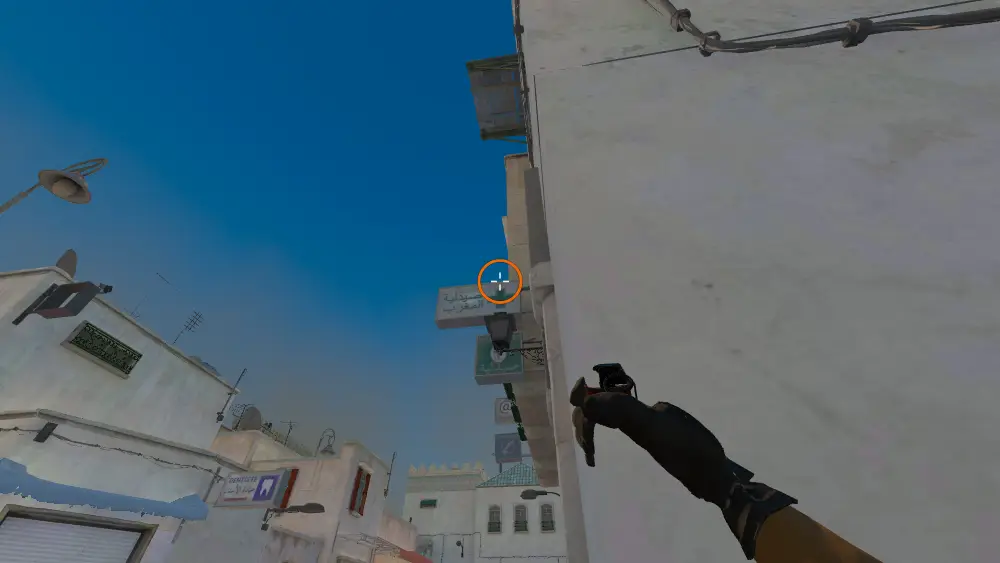 Standing on the CT Cross spot on Dust2, the aim mark on the point this flash is thrown at.