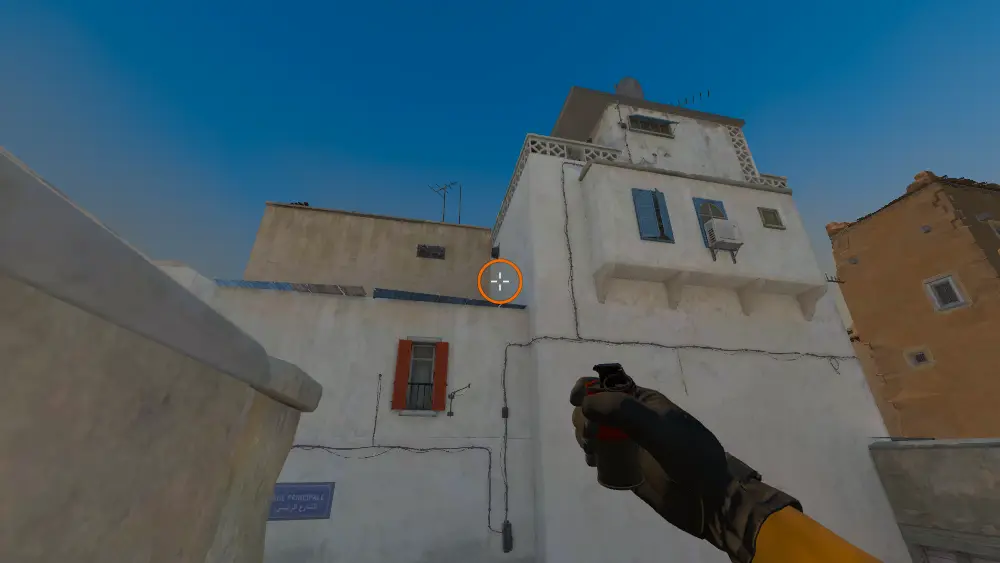 Standing on the Elevator spot on Dust2, the aim mark on the point this smoke is thrown at.