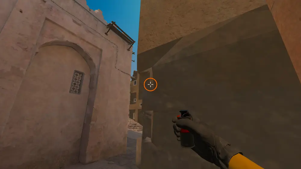 Standing on the Dust2 spot on Dust2, the aim mark on the point this flash is thrown at.