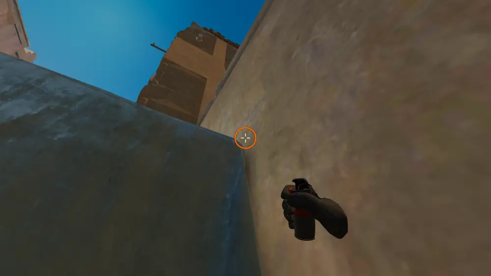 Standing on the Dust2 spot on Dust2, the aim mark on the point this molotov is thrown at.