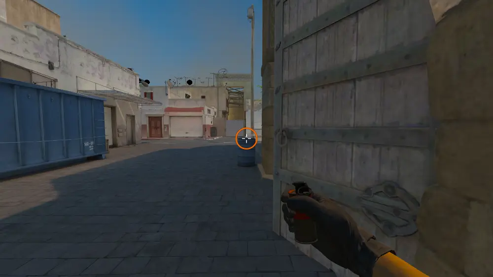 Standing on the Long Doors spot on Dust2, the aim mark on the point this flash is thrown at.