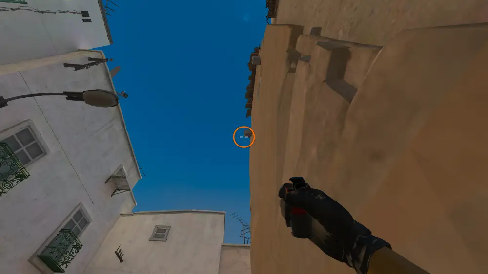 Standing on the Dust2 spot on Dust2, the aim mark on the point this flash is thrown at.