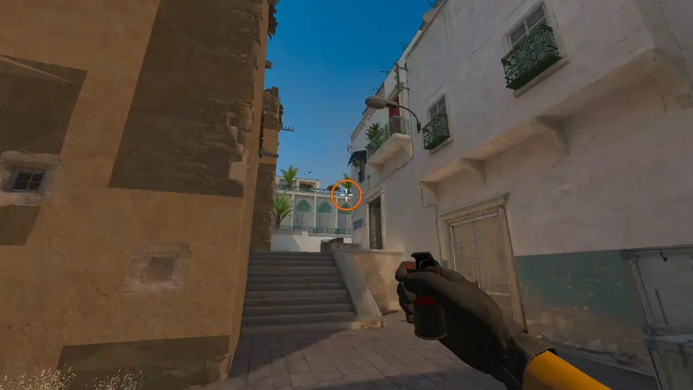 Standing on the Dust2 spot on Dust2, the aim mark on the point this molotov is thrown at.