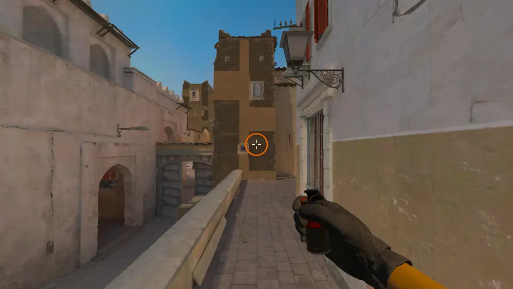 Standing on the Catwalk spot on Dust2, the aim mark on the point this flash is thrown at.