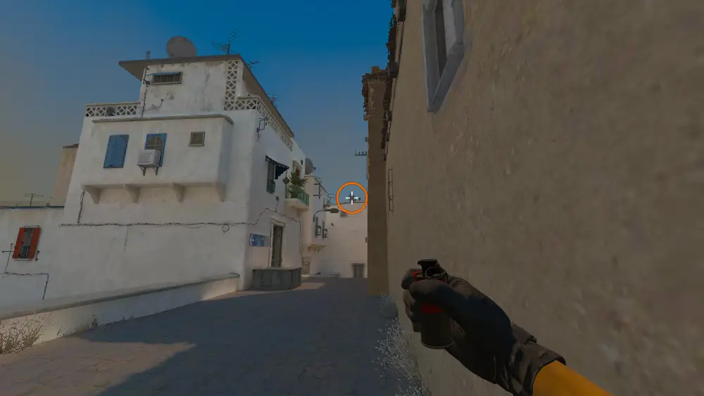 Standing on the Short spot on Dust2, the aim mark on the point this flash is thrown at.