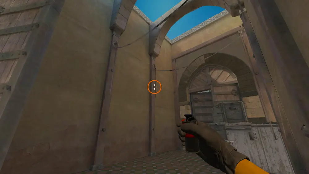Standing on the Dust2 spot on Dust2, the aim mark on the point this flash is thrown at.