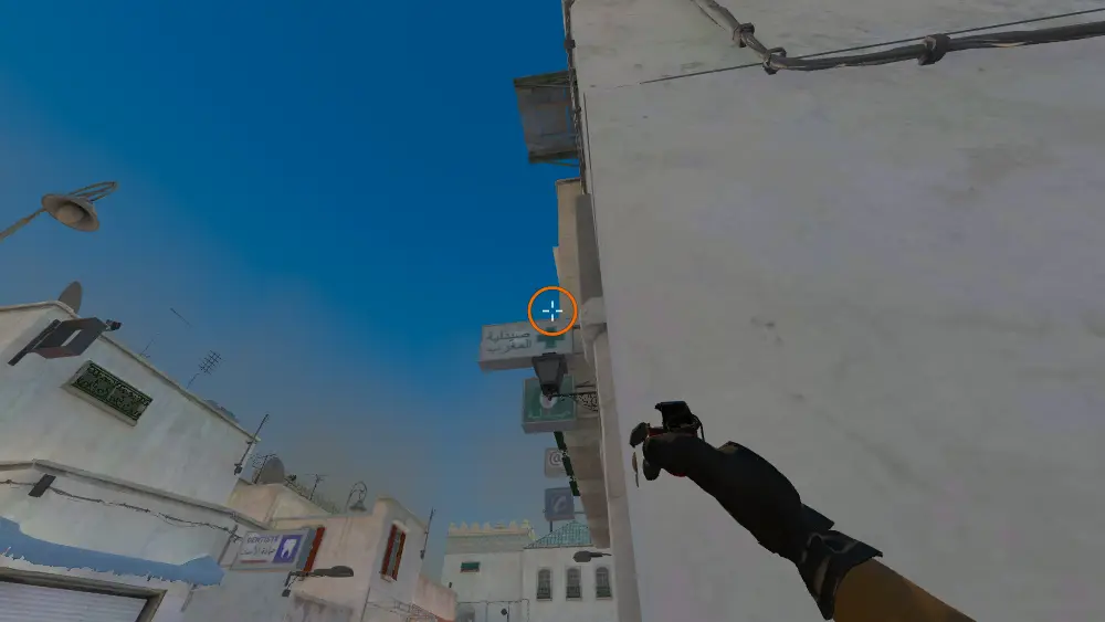 Standing on the C spot on Dust2, the aim mark on the point this flash is thrown at.