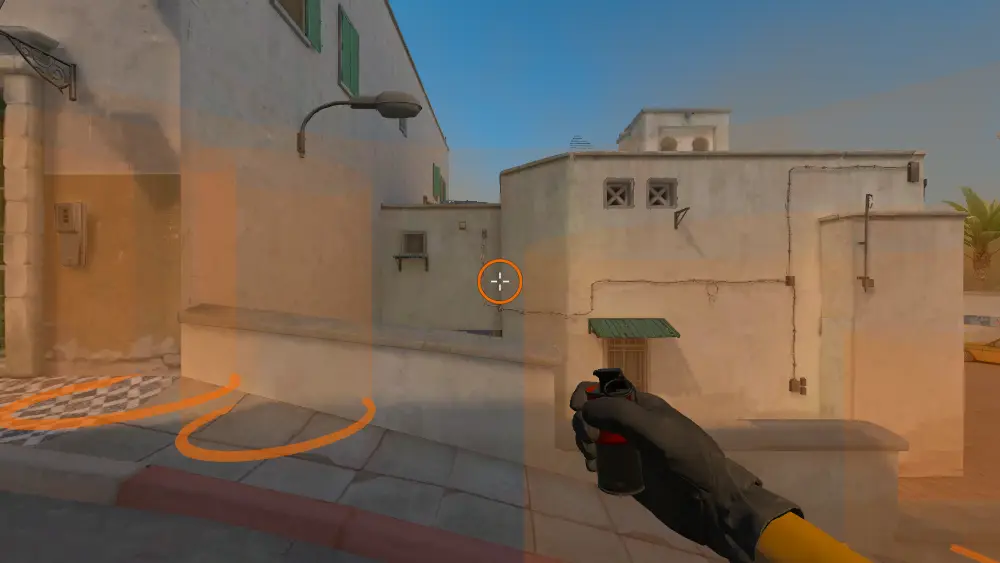 Standing on the Dust2 spot on Dust2, the aim mark on the point this smoke is thrown at.