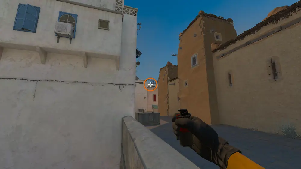 Standing on the Short Boost spot on Dust2, the aim mark on the point this smoke is thrown at.