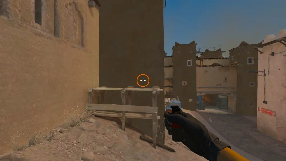 Standing on the Scaffolding spot on Dust2, the aim mark on the point this molotov is thrown at.