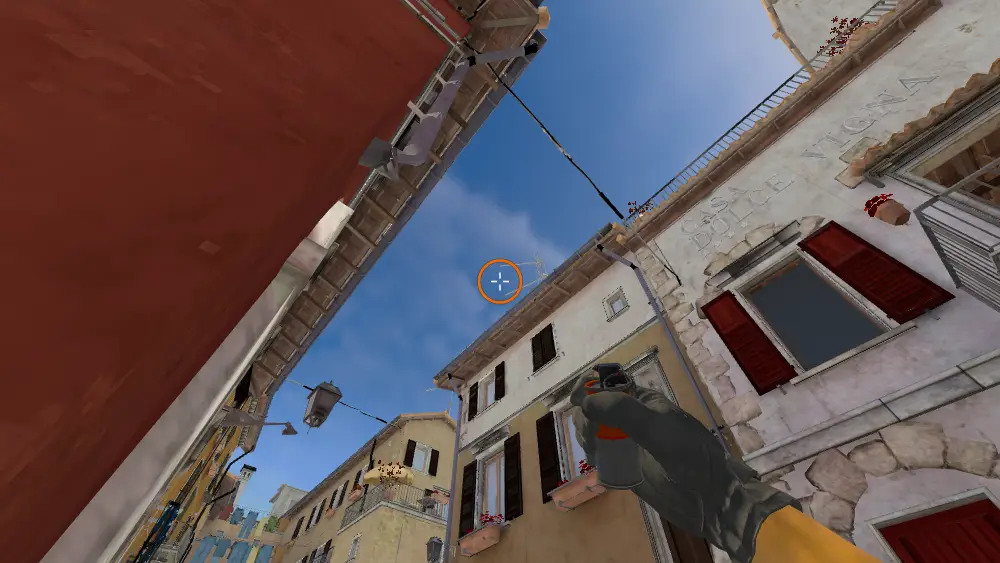 Standing on the Alt Mid spot on Inferno, the aim mark on the point this smoke is thrown at.