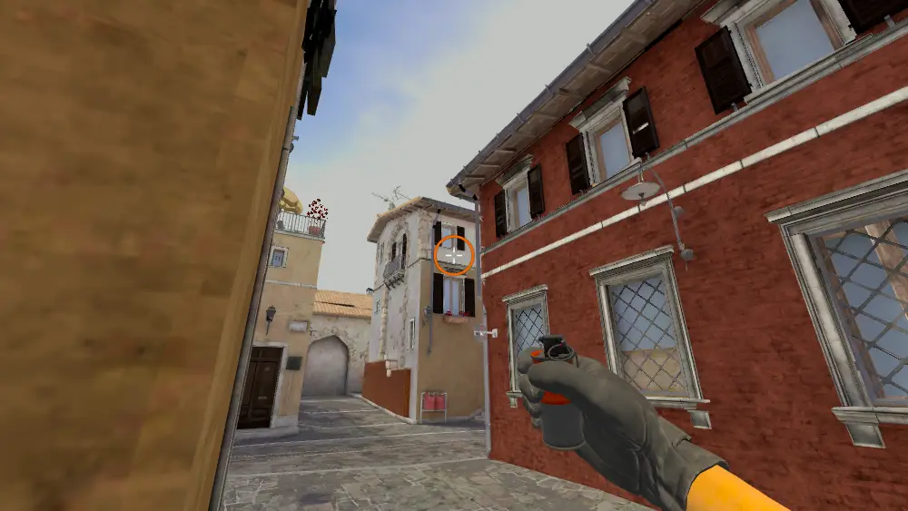 Standing on the Mid spot on Inferno, the aim mark on the point this flash is thrown at.