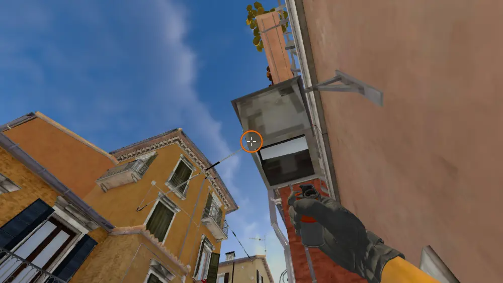 Standing on the Bottom Mid spot on Inferno, the aim mark on the point this smoke is thrown at.