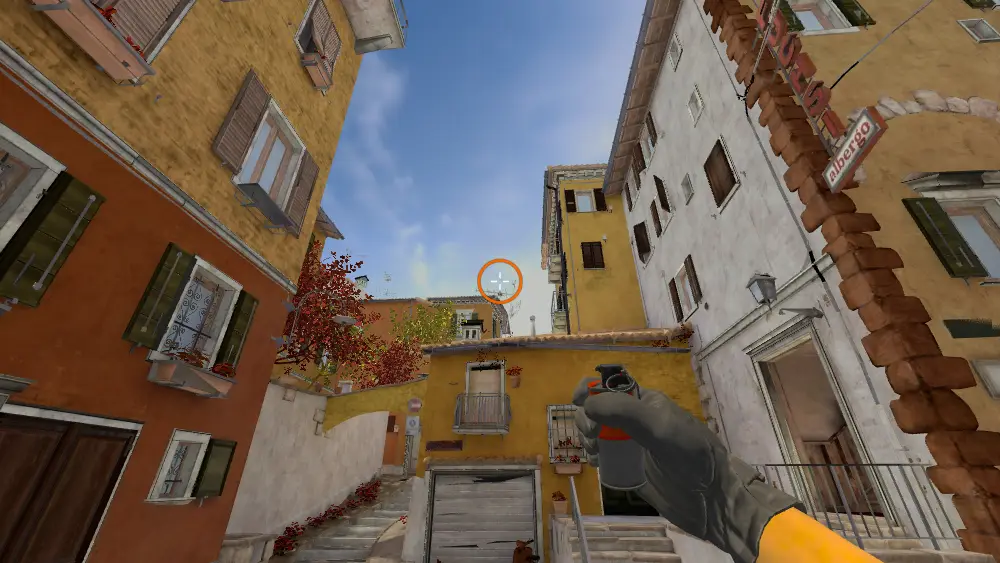 Standing on the T Spawn spot on Inferno, the aim mark on the point this smoke is thrown at.