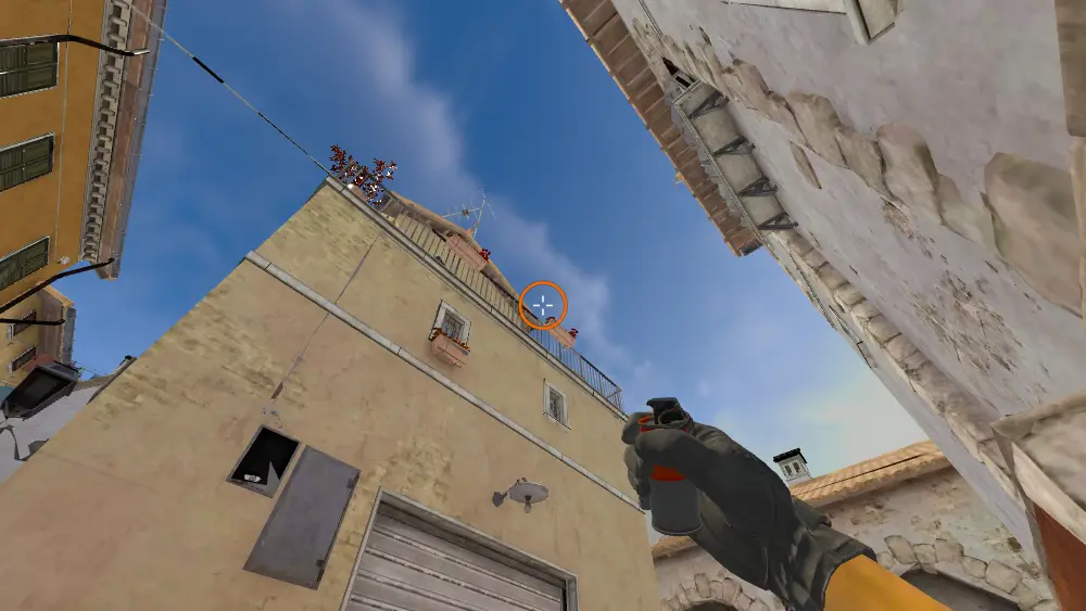 Standing on the Mid2 spot on Inferno, the aim mark on the point this smoke is thrown at.