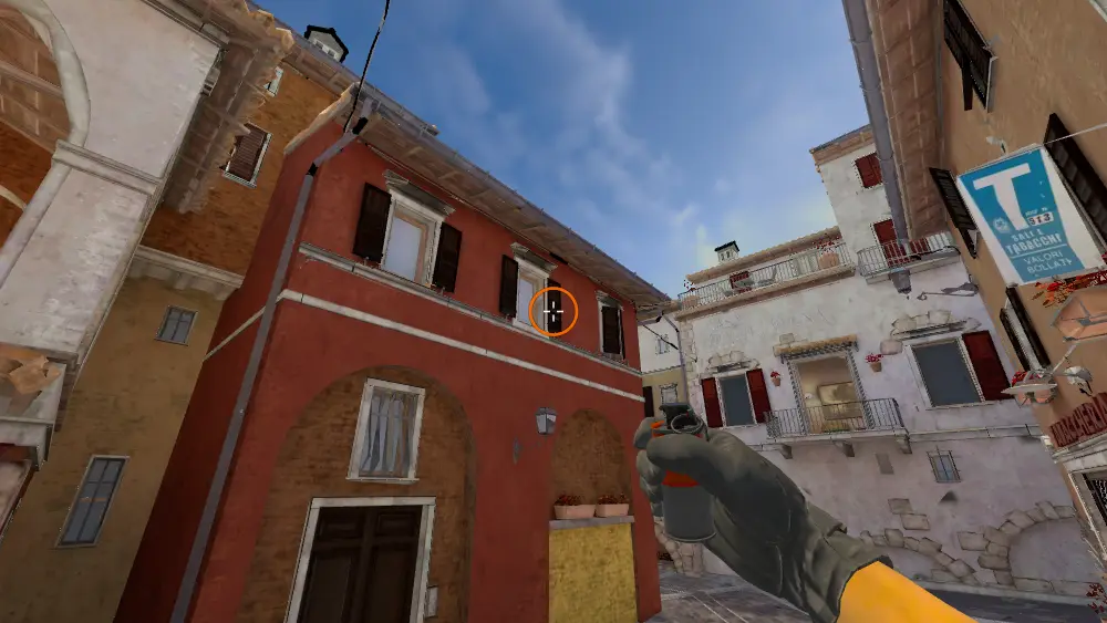 Standing on the Alt Mid spot on Inferno, the aim mark on the point this smoke is thrown at.