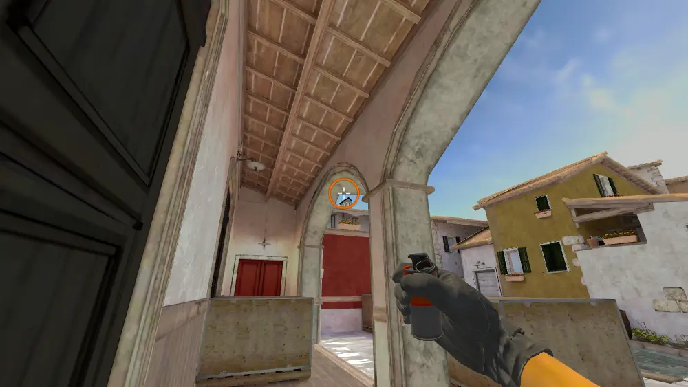 Standing on the Safe Plant spot on Inferno, the aim mark on the point this flash is thrown at.