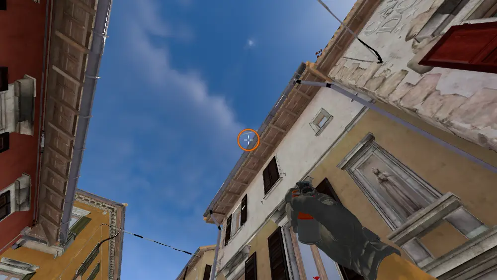 Standing on the Under Light Room spot on Inferno, the aim mark on the point this smoke is thrown at.