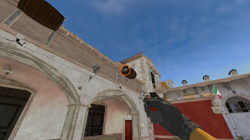 Standing on the A Site spot on Inferno, the aim mark on the point this smoke is thrown at.