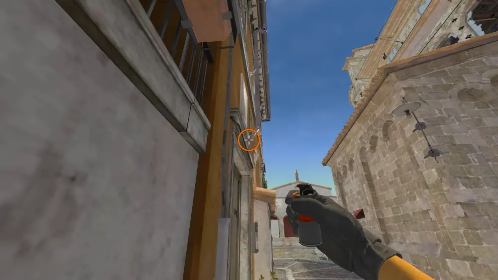 Standing on the CT spot on Inferno, the aim mark on the point this flash is thrown at.