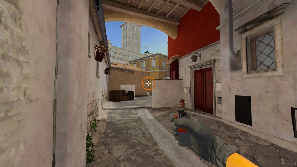Standing on the Banana spot on Inferno, the aim mark on the point this smoke is thrown at.